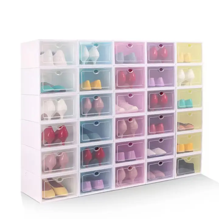 Caja de almacenamiento de zapatos de plástico multiusos, cajón plegable, engrosado, a prueba de polvo, combinado - 1