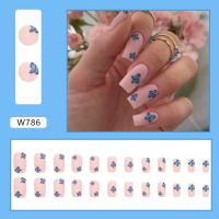 24Pcs/Box Uñas Postizas Francés Arco Iris Con Patrón De Corazón Blanco Uñas Postizas Largas Cuadradas Cubiertas De Plástico Para Manicura - details 16