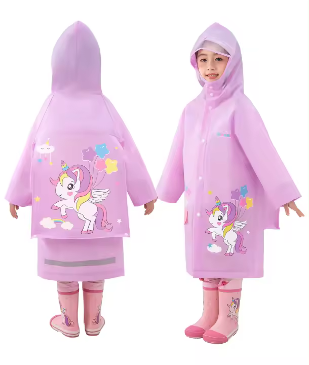 Kids Raincoats for Girls Boys Waterproof Rain Jacket Cartoon unicorn Children Toddler Rain Wear Children Rain Poncho - 1