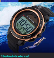 Reloj de Pulsera Deportivo al Aire Libre SKMEI para Hombres Correa de PU Solar Cronógrafo Alarma 5Bar Impermeable Digital Reloj Hombre 1096 con Material de Banda de Cuero Vegetal - details 4