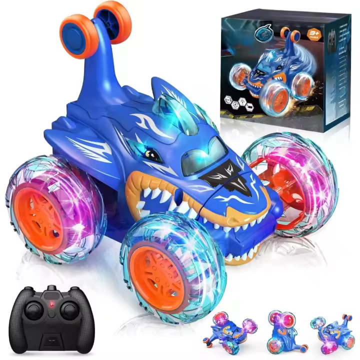 Coche Teledirigido con luz LED, Monster Truck, Juguetes y Regalos para Niños (Azul) - 1