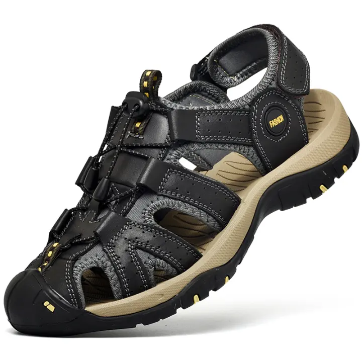 Sandalias de Hombre de Cuero Genuino para Verano Transpirables, Antideslizantes, Exteriores Suaves para la Playa y Roma - 1