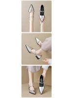 Zapatos franceses de punta puntiaguda para mujer, tacones gruesos, una tira, tacones altos, elegantes zapatos Mary Jane plateados - details 2