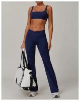 Conjuntos de Yoga de 2 uds., trajes de entrenamiento de realce para mujer, trajes de gimnasio, sujetador corto de cintura alta, pantalones cortos acampanados, trajes para Fitness y correr - details 21