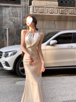 Vestido de noche de gama alta certificado blanco, regalo de cumpleaños elegante de verano para mujer de satén de acetato francés - details 14