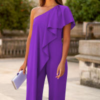 Vestido de moda de color sólido para mujer con hombros inclinados y manga larga suelta - details 7