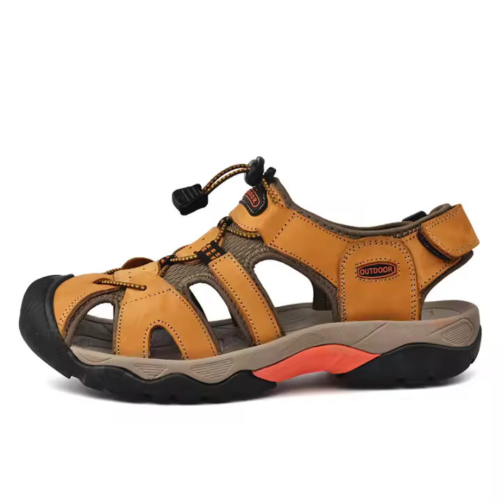 Sandalias de piel con punta cerrada para hombre, calzado deportivo para exteriores, senderismo, playa, barco y pesca. - 1