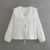 BUNO-Blusa de manga larga con lazo frontal para mujer, Top blanco elegante, camisas informales de verano, 2025 - details 4