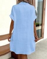 Minivestido Vintage liso para mujer, moda de verano con cuello en V, manga tres cuartos, vestido de lino y algodón, Vestidos informales para vacaciones - details 12