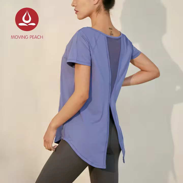 Camiseta Moving Peach para mujer, Top de malla para correr, camiseta transpirable de manga corta para Fitness, moda FTT - 1