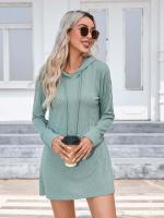 Vestido con capucha de punto de manga larga para mujer, - details 0
