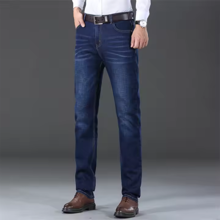 Jeans Casuales de Negocios para Hombres en Primavera y Otoño Pantalones Rectos de Alta Calidad con Elástico Ligero - 1