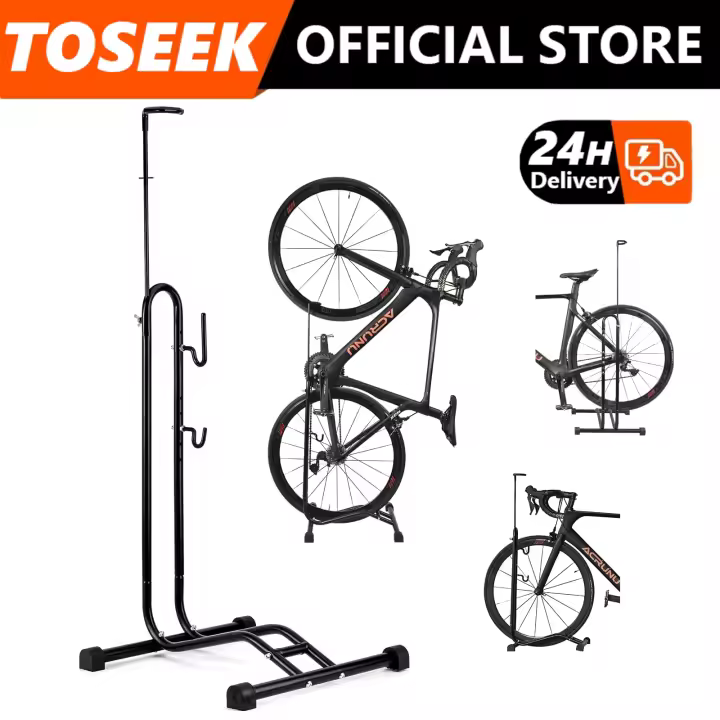 TOSEEK Bicycle Parking Stand, Premium Quality Vertical & Horizontal Adjustable Bicycle Floor Parking Rack, Fat Bike Stand, Multi - 1