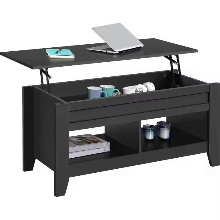 Mesa de Café de Madera Elevable Moderna Diseño Elegante para Sala con Revistero Blanco - 1