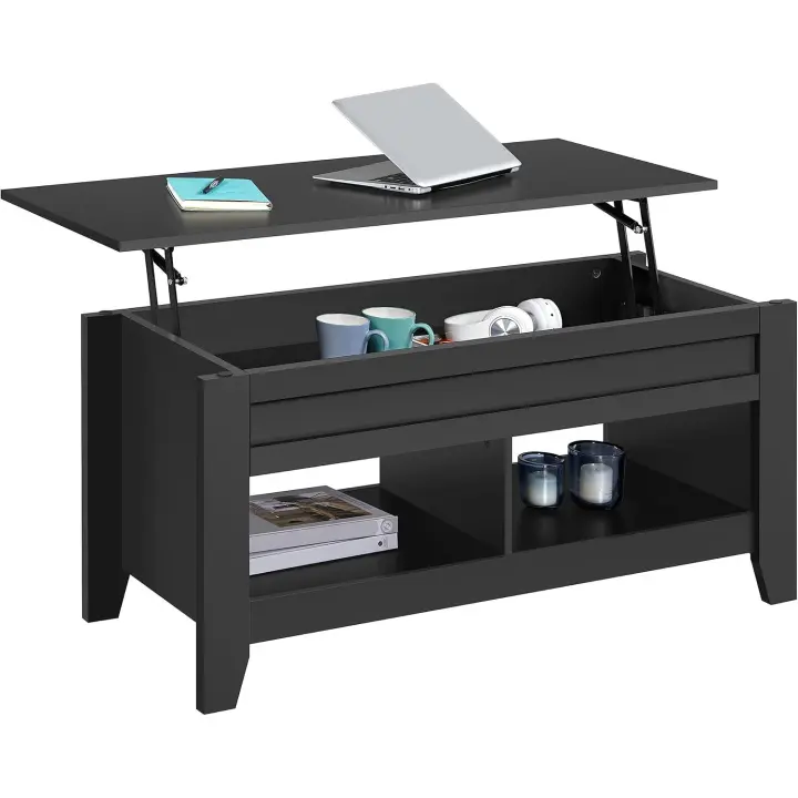Mesa de Café de Madera Elevable Moderna Diseño Elegante para Sala con Revistero Blanco - 1
