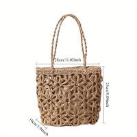 Bolso de Playa de Paja Tejido con Diseño de Flor Hueca Ligero, Duradero, Cierre de Cremallera, Perfecto para Fiestas de Verano y Salidas - details 4