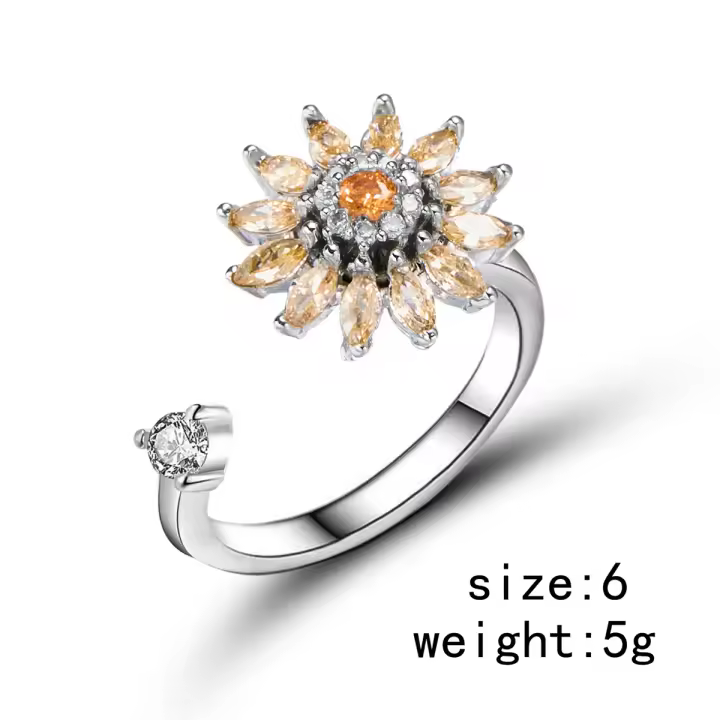 Anillo giratorio de flor de molino de viento con copos de nieve de circonio de cristal a la moda para mujeres y niñas, joyería para fiesta, regalo antiestrés - 1
