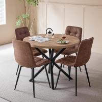 Comedor con Mesa Redonda de 100 cm y 4 Sillas Tapizadas, Conjunto de Mesa y Sillas de Comedor para Comedor, Cocina y Salón (Madera Clara+Marrón Claro (PU)) - details 0