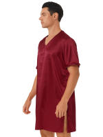 Camisón de satén para hombre y mujer, ropa de dormir de manga corta con cuello en V, ropa de dormir para el hogar, ropa de dormir con abertura lateral, albornoz para dormir - details 16