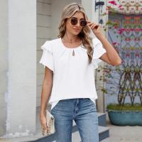 Tops elegantes de Color sólido para mujer, blusa holgada de manga corta, nueva camisa de gasa con cuello redondo para mujer - details 1