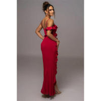 Vestido largo con volantes para mujer, prenda Sexy con tirantes finos, sin mangas, Espalda descubierta, abertura alta, para mujer - details 4