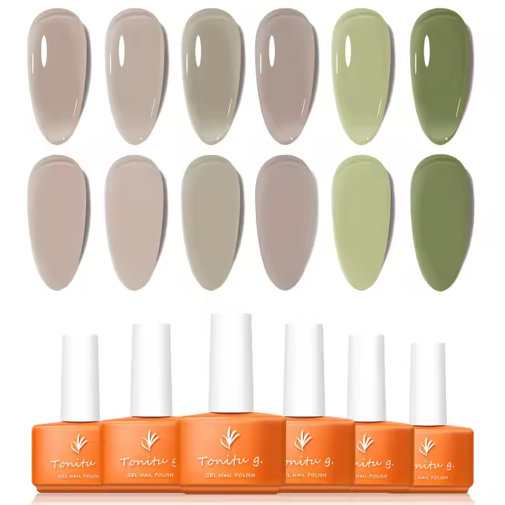 Tonitu G Semi permanente barniz Jelly Gel conjunto de esmaltes de uñas 6 piezas colores, desnudo transparente rosa rojo lechoso transparente Gel Nail Art Kit - 1