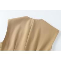 BUNO-Conjunto de 2 piezas con bolsillos para mujer, pantalones con cuello en V, sin mangas, chaleco de una sola botonadura, con cremallera, a la moda, verano, 2025 - details 6