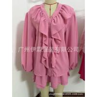 Nuevo conjunto casual para mujer con camisa de manga larga con volantes y botones y pantalones cortos de doble capa - details 24