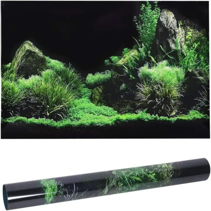 Decoración de Fondo de Acuario de PVC Autoadhesiva, 122cmX41cm, Ideal para Acuario de Plantas Acuáticas y Terrario de Selva Marina - 1