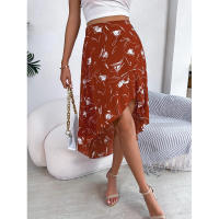 Primavera europea verano americano Casual Floral hoja de loto borde falda asimétrica mediana y larga - details 12