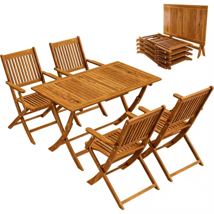 Muebles de Jardín Sydney Comodidad Acacia FSC® Comedor Plegable 5 Piezas Terraza Patio Exterior - 1