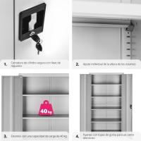 Armario Archivador Oficina en Acero, Armario Exterior e Interior con Cerradura, Armario Multiusos con 2 Puertas, 4 Estantes Ajustables y 5 Alturas, Fácil Montaje, 180x90x40 cm - Gris - details 4