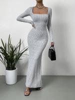 2024 Otoño e Invierno nuevo cuello cuadrado adelgazante cintura diseño sentido de la moda vestido de mujer tejido - details 14