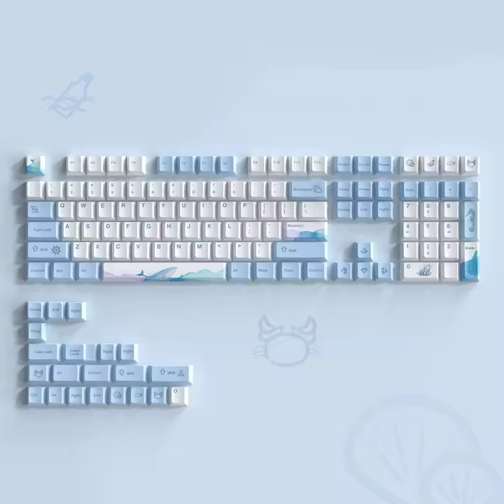 Teclas PBT de Ballena Océánica Perfil de Sublimación Azul Blanco 129 Teclas para Teclado Mecánico Cherry MX - 1