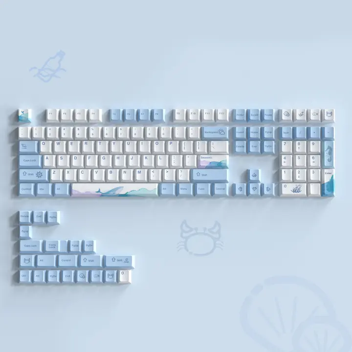 Teclas PBT de Ballena Océánica Perfil de Sublimación Azul Blanco 129 Teclas para Teclado Mecánico Cherry MX - 1