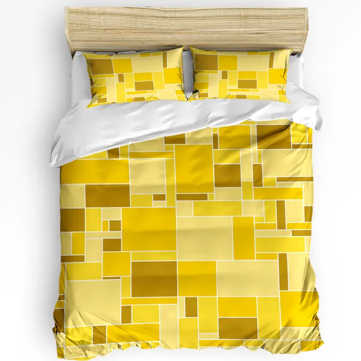 Cubierta de Edredón Amarilla Rectangular con Bloques de Splice Geometry para Hogar y Cama Sin Sábana Estilo de Cama con Cojines - 1