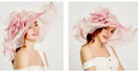 Elegante Sombrero de Derby de Organza Rosa Largo y Ancho con Estilo Floral - details 3