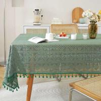 Mantel de crochet verde retro, funda de tela hueca, ENCE para el hogar, decoración de mantel de mesa de comedor - details 8