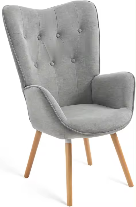 Sillones de salón Butaca nórdica sillón Acolchado con Reposabrazos y Patas de Madera, Beige, 66x71x108cm - 1