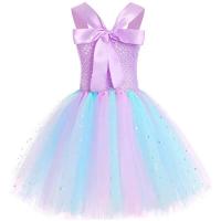 Vestido de sirena para niñas, vestido de fiesta de princesa de Halloween, falda tutú de tul de malla arcoíris, escala de pez de lentejuelas tres - details 30