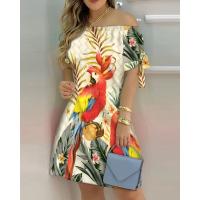 Vestido Estampado Sexy A La Moda Para Mujer, Vestido Acampanado De Manga Corta Con Hombros Descubiertos, Minivestidos Con Hombros Descubiertos Para Mujer - details 13