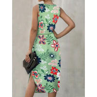 Vestido estampado de cintura irregular con cuello en V de verano 2025 para mujer - details 1