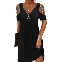 Vestido corto casual de mujer con hombros descubiertos, manga corta y pedrería, moda de verano 2025 - details 0