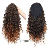 Cola de Caballo rizada de 18 pulgadas, pelo sintético ombré, peluca rizada corta y esponjosa, extensión de cabello con Clip con cordón negro Afro - details 6