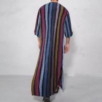 Ropa Árabe Para Hombres Kaftán Islámico De Algodón Con Rayas Traje Dubai Abaya Retro De Verano Y Otoño Estilo Casual - details 3