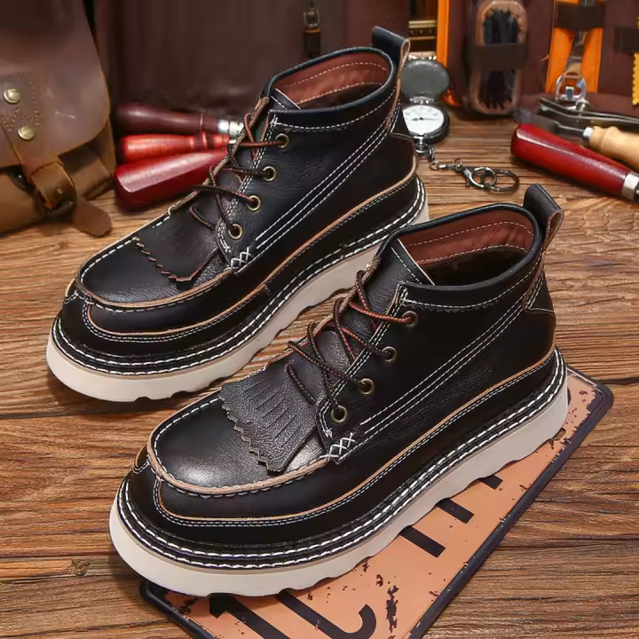 Zapatos de cuero de vaca de alta gama estilo herramientas de piel de vaca de primera capa - 1
