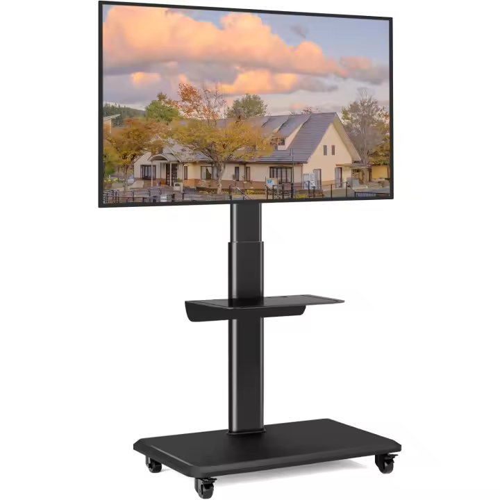 Soporte de TV con Ruedas Altura Ajustable, Placa Giratoria, Almacenamiento de Medios de TV - 1