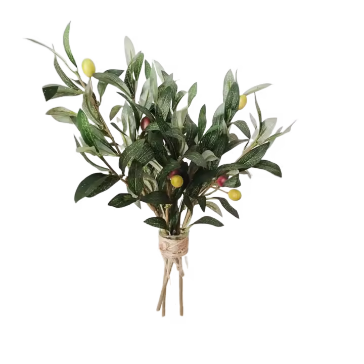 Con fruta de olivo rama de olivo Artificial elegante hoja de olivo simulada hecha a mano ramas de olivo falsas verdes de plástico - 1