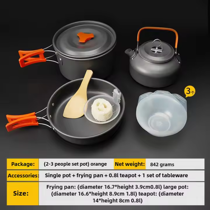 Juego de Utensilios de Cocina para Acampar al Aire Libre Olla Antiadherente de Aluminio, Vajilla Portátil para Exteriores, Olla de Cocina, Tazón, Senderismo, Barbacoa, Picnic - 1