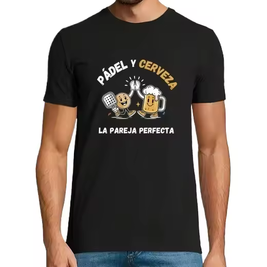 PÁDEL Y CERVEZA, LA PAREJA PERFECTA,Camiseta de Pádel Divertido, ropa para exteriores - 1